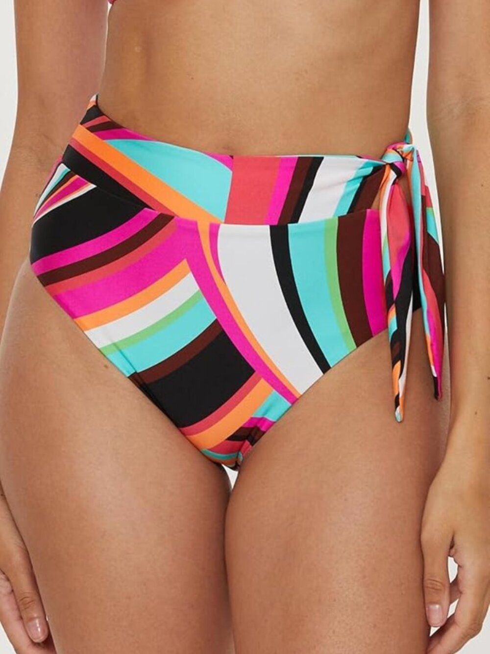 NWTTrina Turk Women's Swoop Sash Tie High Waisted Bikini Bottom, Cheeky Coverage